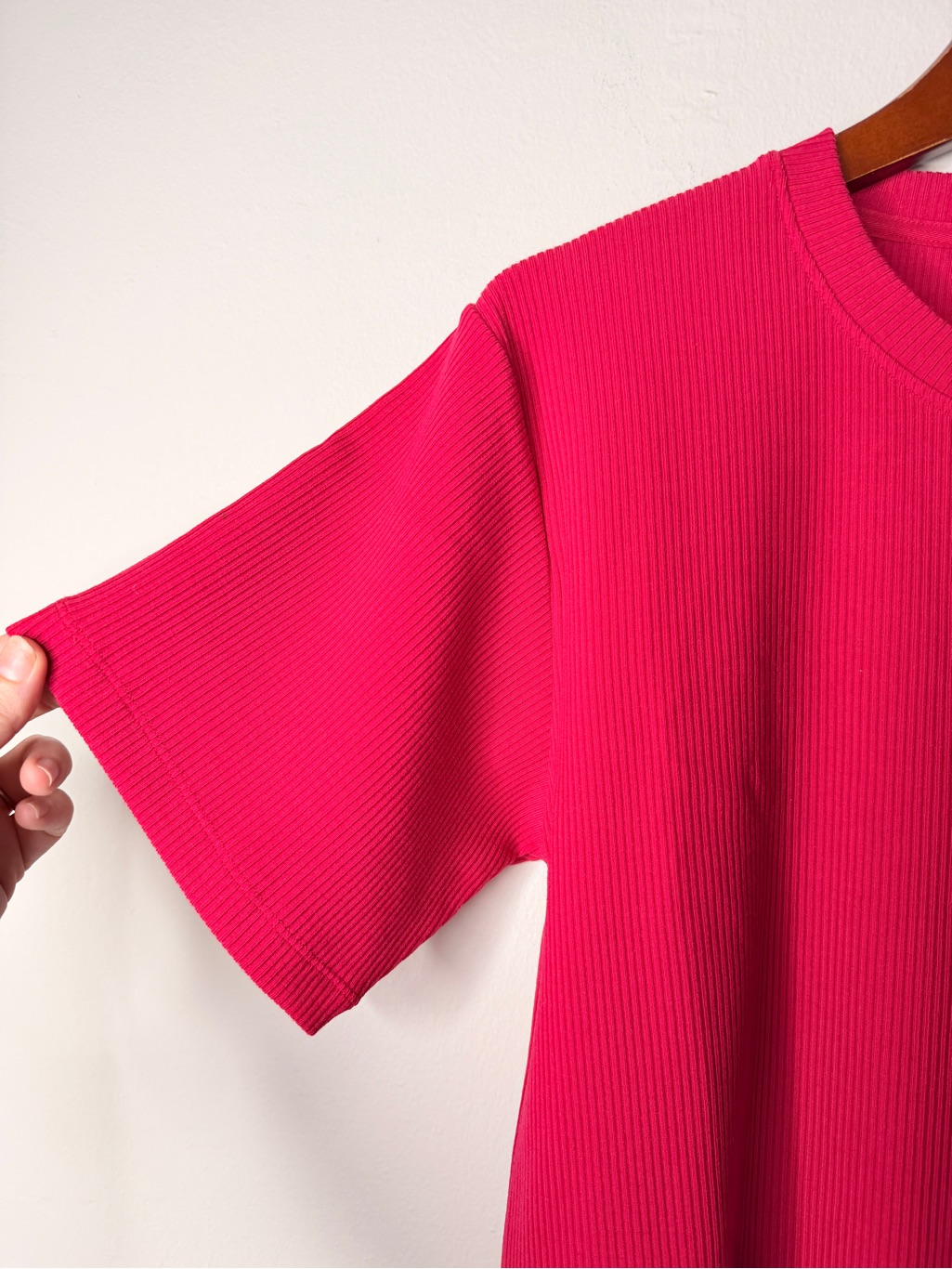 Woolx Delia Merino Wool Ribbed Short Sleeve Top Size Small Pink/Poppy Spark Nwt — image 3 of 8